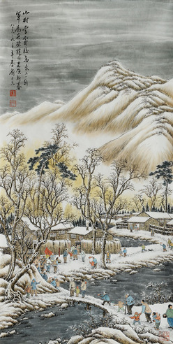 刘子久 山村雪景