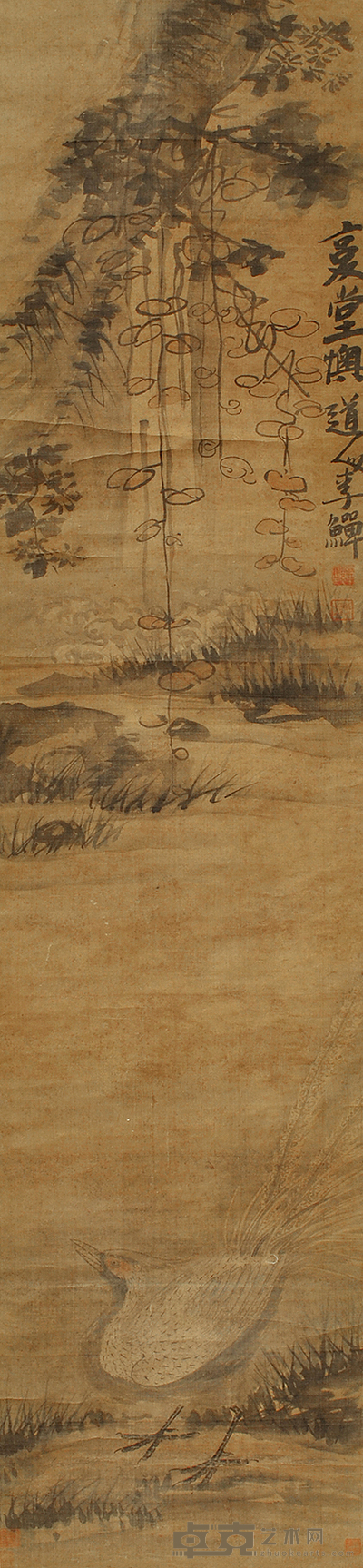 李鱓 花鸟 167×37cm