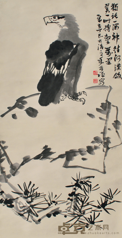 李苦禅 鹰石图 133×67cm