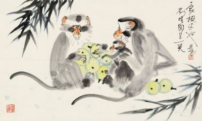 李燕 猴戏图