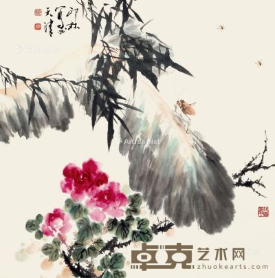 萧朗 花卉草虫 68×67cm