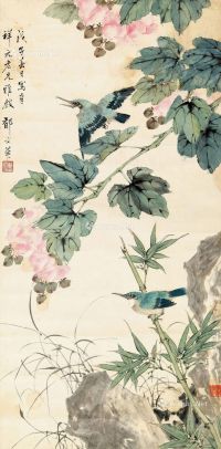 郁文华 芙蓉双雀图