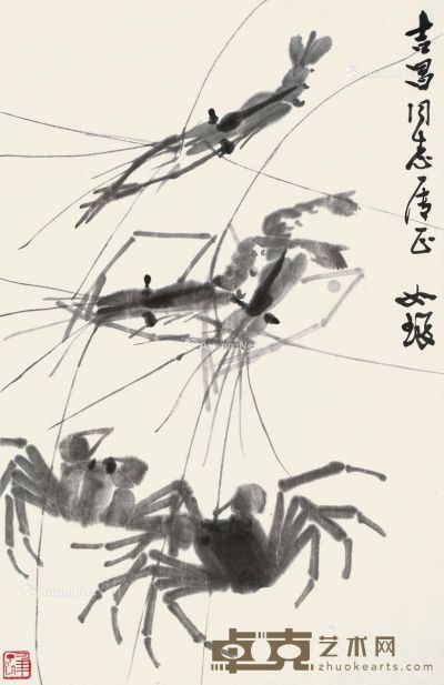 崔如琢 虾蟹图 69×45cm