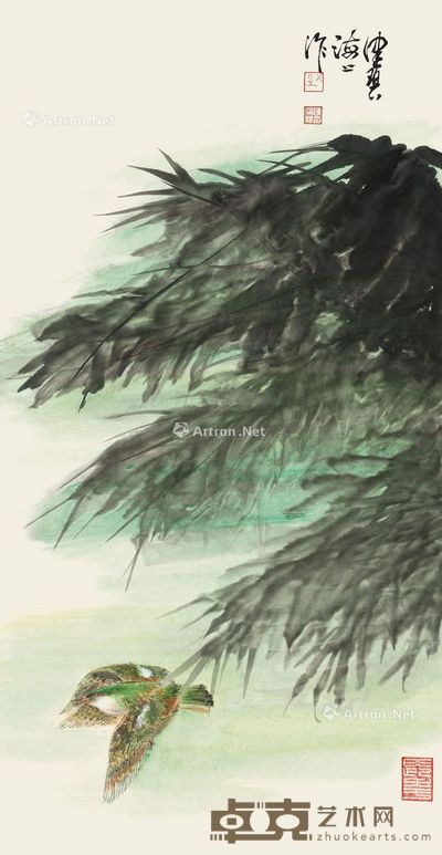 陈佩秋 竹雀图 87×46cm