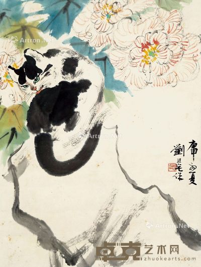 刘旦宅 猫趣图 42×31cm