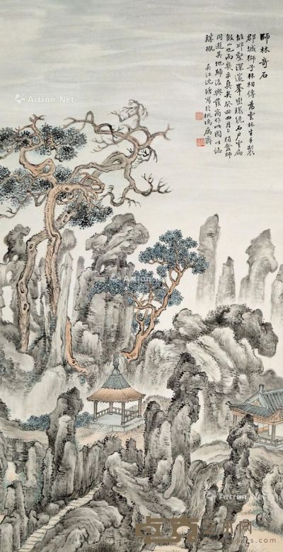 沈唐 师林奇石图 87×45cm