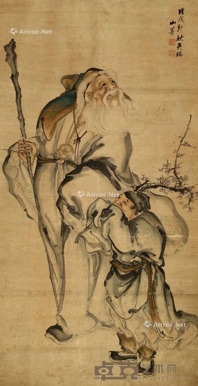 吴瑞山 赏梅图 200×112cm