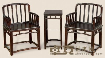 近代 紫檀梳背椅 （3件） 椅：59×47×89cm 几：44×36×73cm