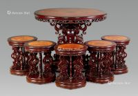 近代 红木嵌影木转圆桌 （6件）