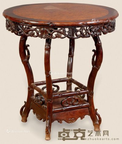 民国 红木嵌影木雕葡萄圆桌 69×73cm