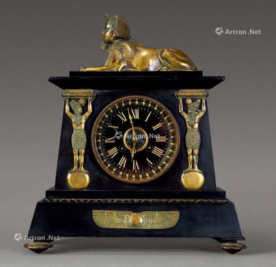 20世纪 法国黑理石铜狮身人面像座钟