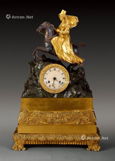 20世纪 法国铜鎏金骑马女士座钟
