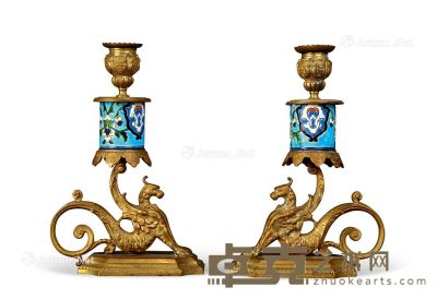 清中期 铜鎏金龙形烛台 （2件） H22cm