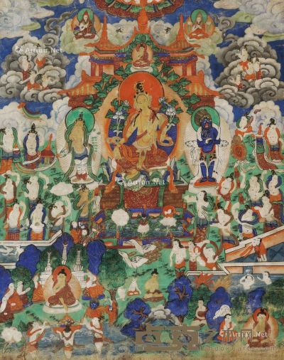 西藏18至19世纪 绿度母唐卡 长30cm；宽24cm