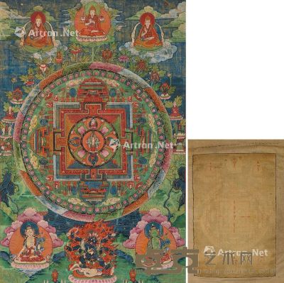 西藏18世纪 十一面观音坛城唐卡 长46cm；宽31cm