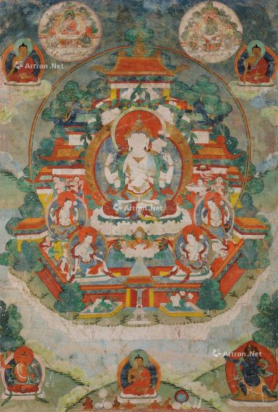 西藏18世纪 四臂观音唐卡
