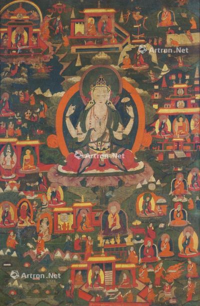 西藏18至19世纪 四臂观音唐卡
