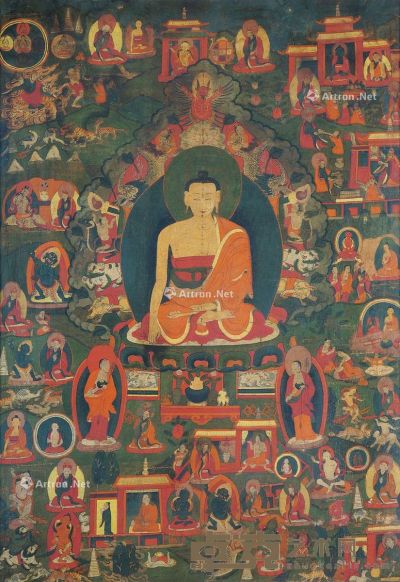 西藏18至19世纪 释迦牟尼唐卡 长68cm；宽45cm