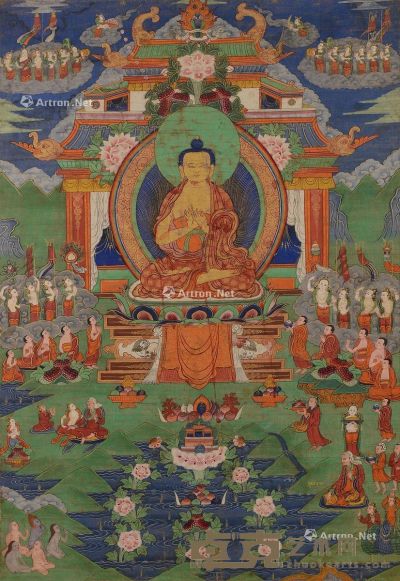 西藏19世纪 释迦牟尼唐卡 长60cm；宽42cm
