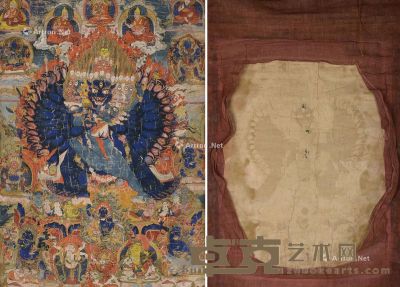西藏18世纪 大威德金刚唐卡 长65.5cm；宽46cm