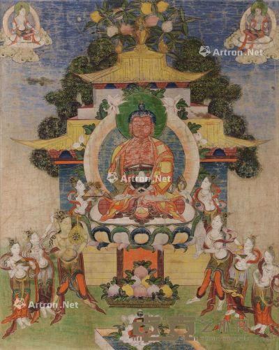 西藏19世纪 阿弥陀佛唐卡 长76cm；宽61cm