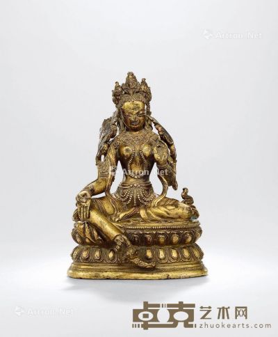 西藏17至18世纪 绿度母 高17.2cm