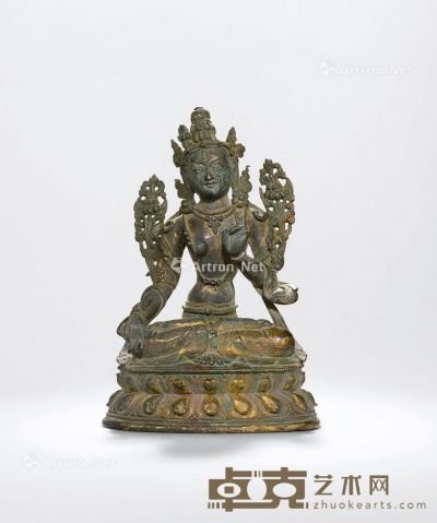 西藏17至18世纪 绿度母 高16.4cm