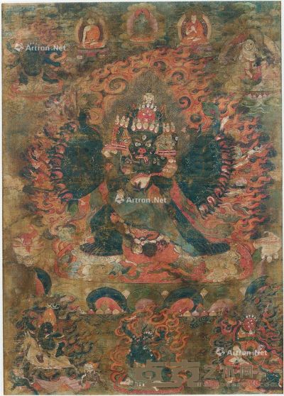 西藏18世纪 大威德金刚唐卡 长52cm；宽37cm