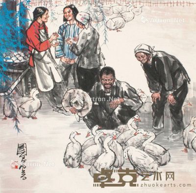 史国良 饲鹅图 64×66cm