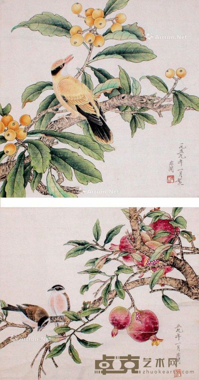 于非闇 花鸟双挖 48×49cm×2