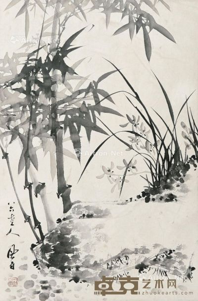 蒋凤白 竹石兰草 68×46cm