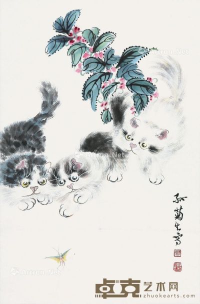 孙菊生 猫戏图 67×44cm