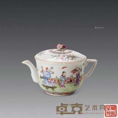 民国 粉彩婴戏图茶壶 高10.5cm
