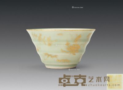 清咸丰 豆青釉描金竹节碗 直径13.5cm；高7.5cm