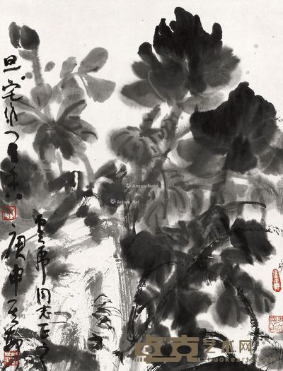 刘旦宅 墨荷 49.5×38cm