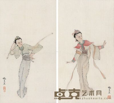庞薰琴 人物双挖 42×22cm×2