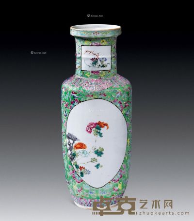 清代 粉彩花卉棒槌瓶 高34.5cm