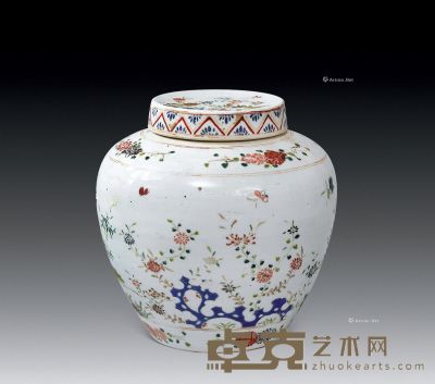 清代 五彩花卉纹盖罐 高16.5cm