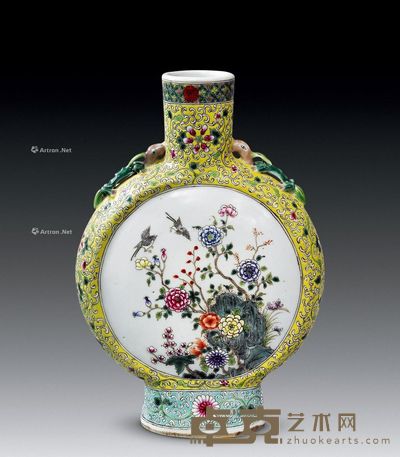 清代 粉彩花鸟纹抱月瓶 高27cm