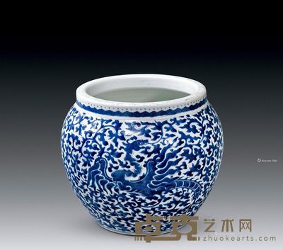 清代 青花草花龙纹罐 高22.3cm