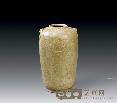 清代 哥釉双兽耳直筒瓶 高21.5cm