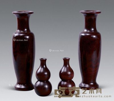 紫檀葫芦瓶 （一对） 高25.5cm；12cm×4?