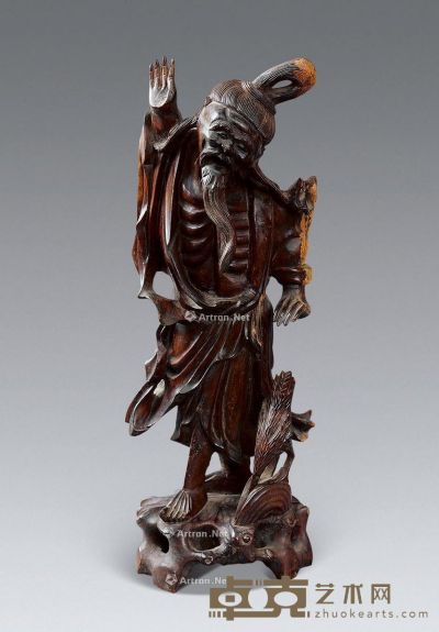 清代 木雕渔翁得利 高35cm