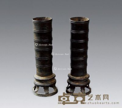 清代 竹节形铜香筒 （一对） 17cm