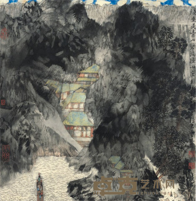 卓鹤君 山坳衔寺 72×70cm