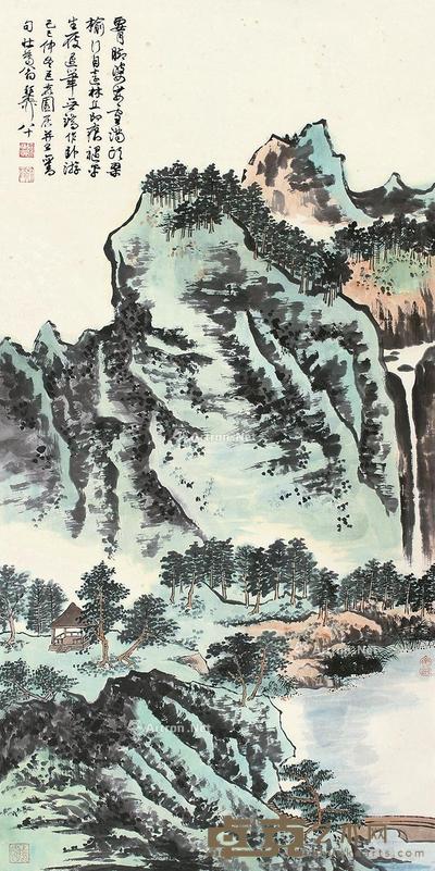 谢稚柳 青绿山水立轴 118×59