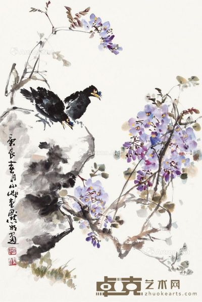 金默如 紫藤八哥 80×54cm