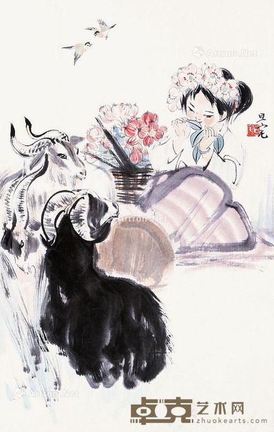 刘旦宅 少女牧羊 69×44cm
