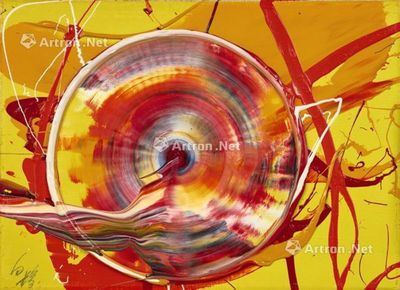 白发一雄 约一九七〇年作 崇轮 油画画布 镜框