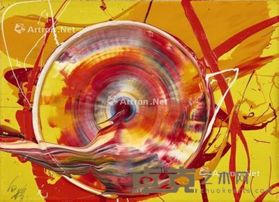 白发一雄 约一九七〇年作 崇轮 油画画布 镜框 24.5×33.4cm.